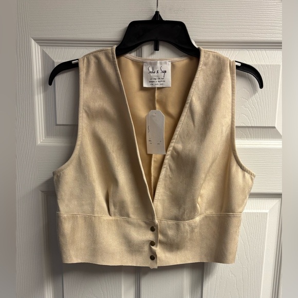 NWT Sadie & Sage Neutral Suede-Like Vest Size Large - Picture 1 of 5